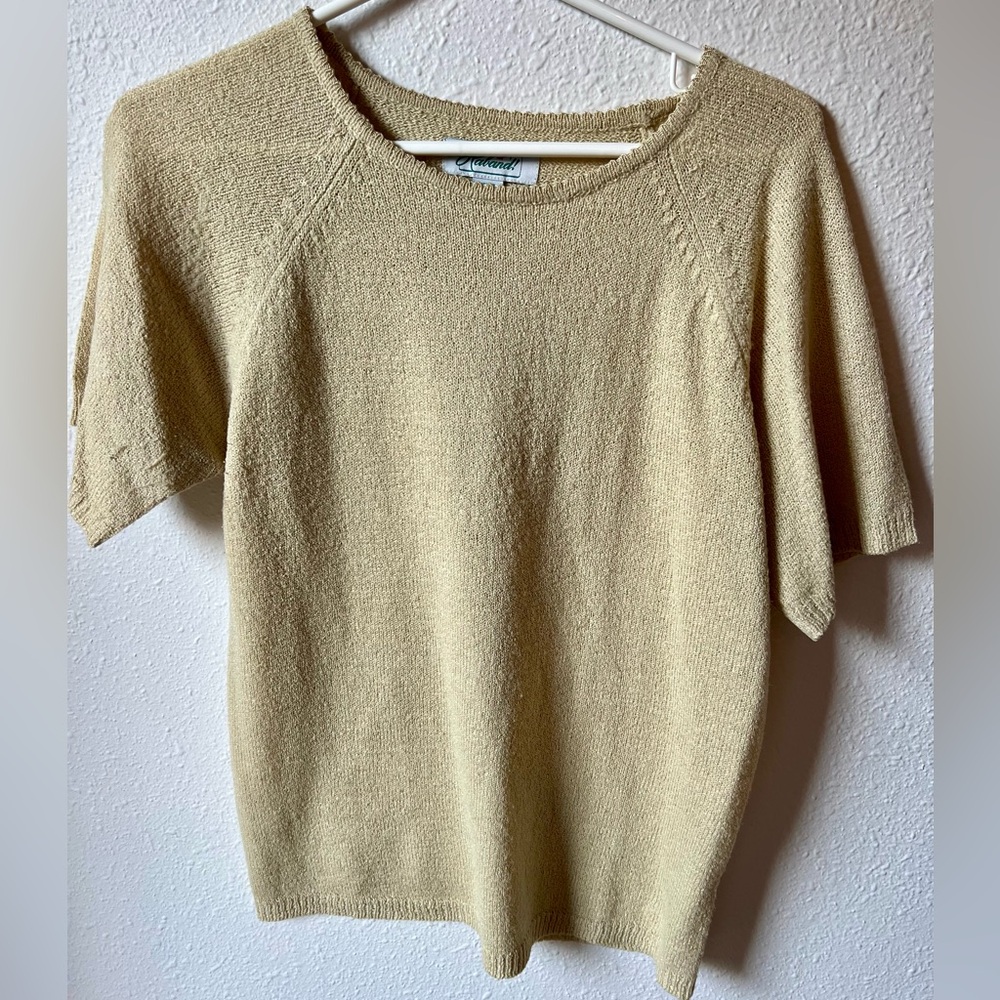 Vintage Short Sleeve Knit Top in Light Beige